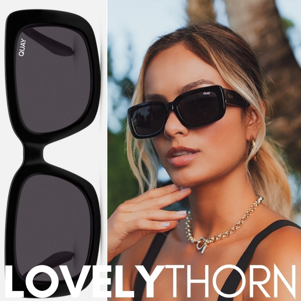 QUAY // ltd ed retro-mod-chic black rectangular frames black smoke lenses